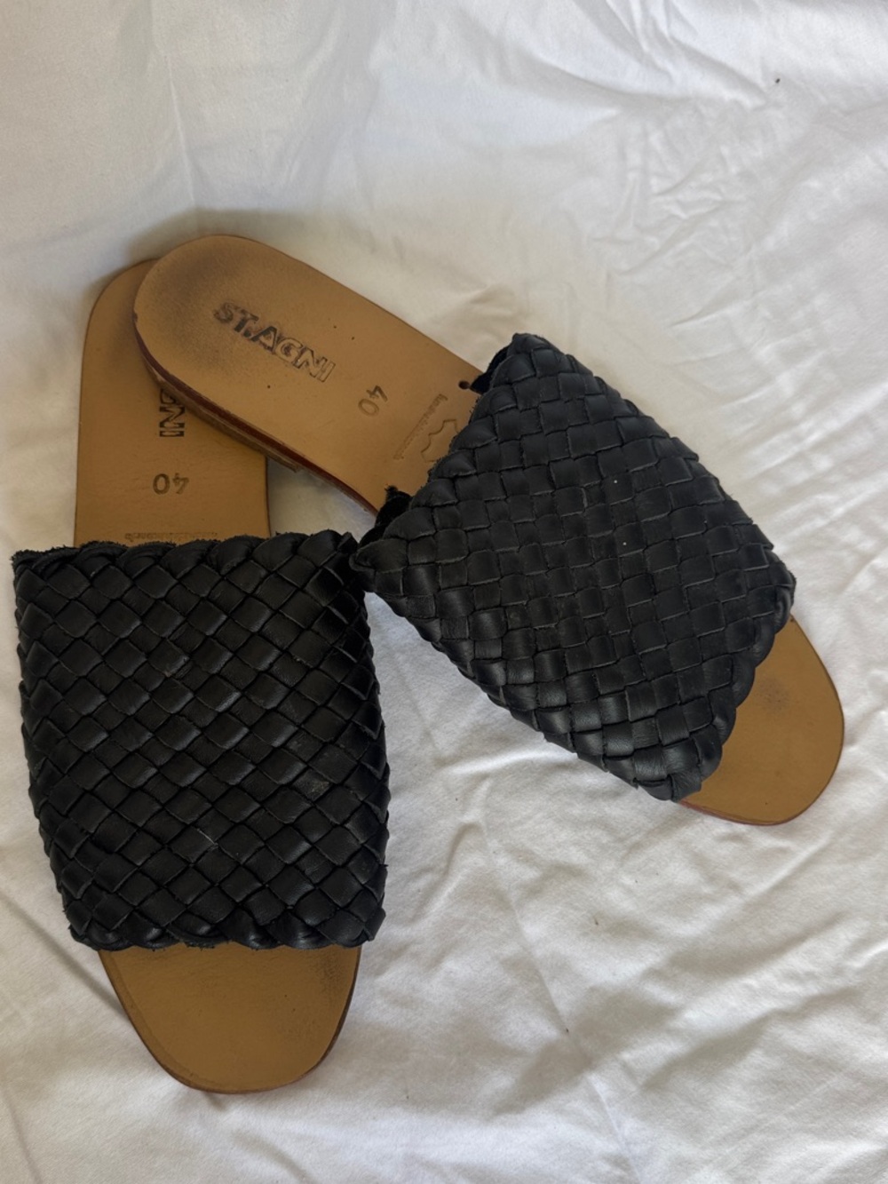 St. Agni Black Woven Slide Sandals
